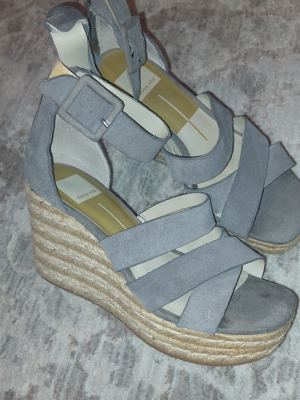 Dolce Vita Gray Suede Espadrille Wedge Sandals
